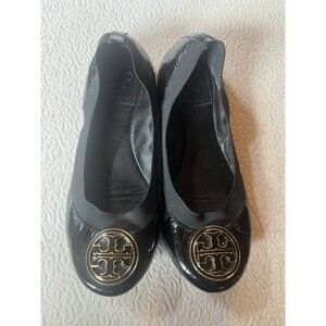 Tory Burch Caroline Black Patent Leather Ballet Shoes Loafers Size 5 Women